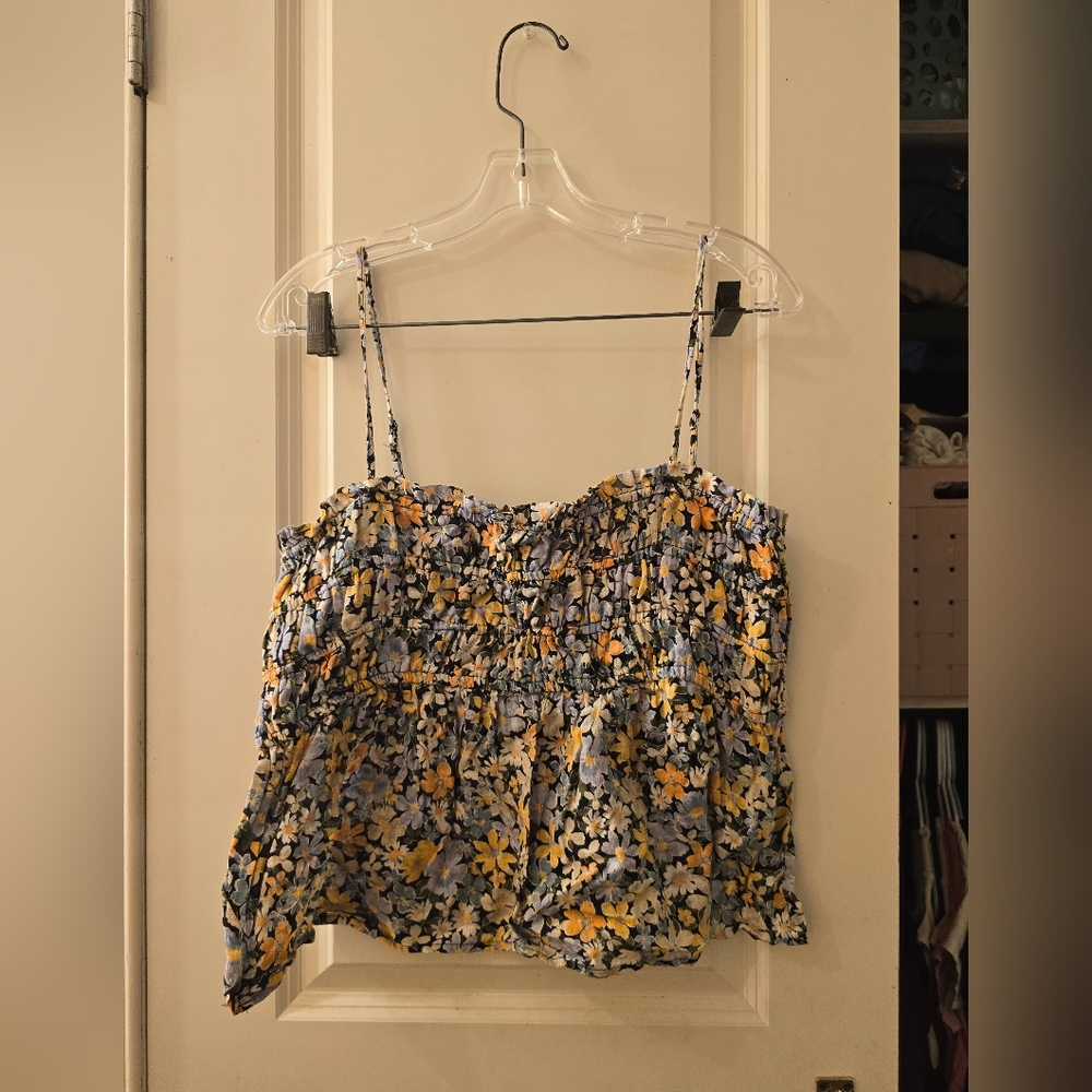American Eagle Floral Crop Top Sz Large Blue/yellow